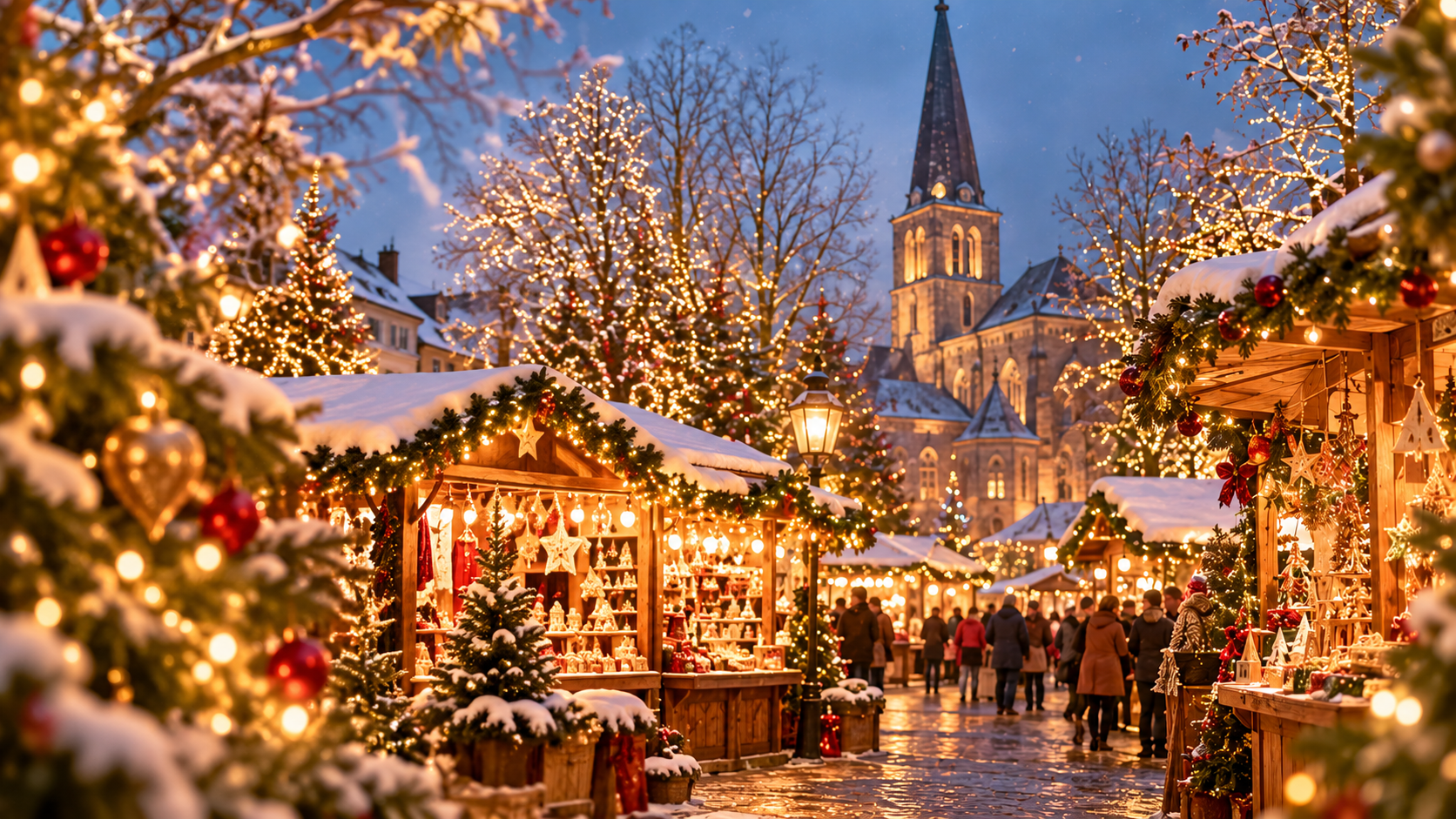 Sfeervolle Kerstmarkt Bij Avondlicht